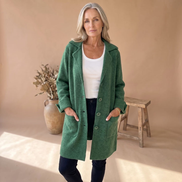 Damen Oversize Strickjacke mit Knöpfen Langarm Cardigan - Grün