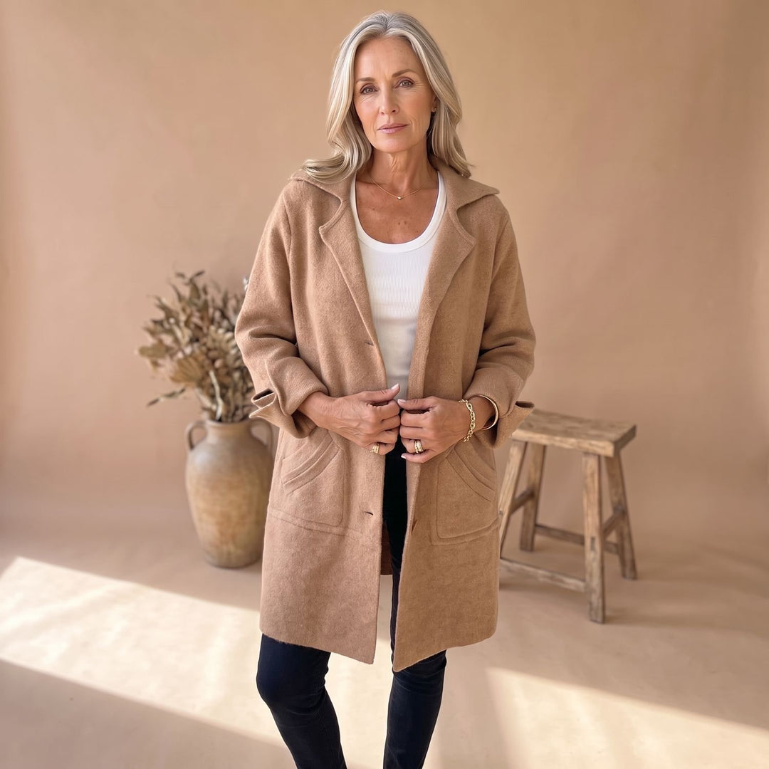 Damen Oversize Strickjacke mit Knöpfen Langarm Cardigan - Braun