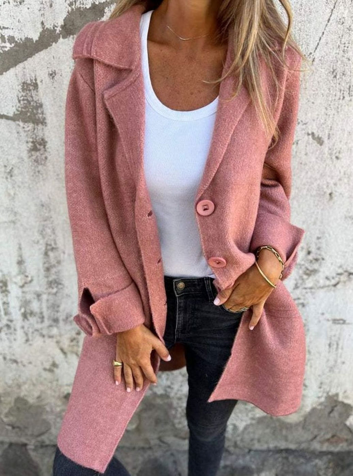 Damen Oversize Strickjacke mit Knöpfen langer Cardigan - Rosa
