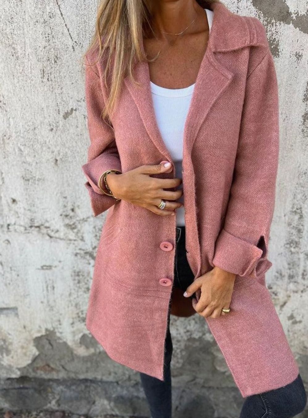 Damen Oversize Strickjacke mit Knöpfen langer Cardigan