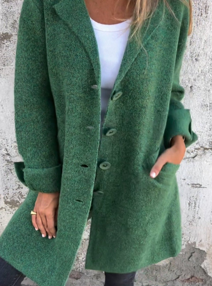 Damen Oversize Strickjacke mit Knöpfen langer Cardigan - Grün