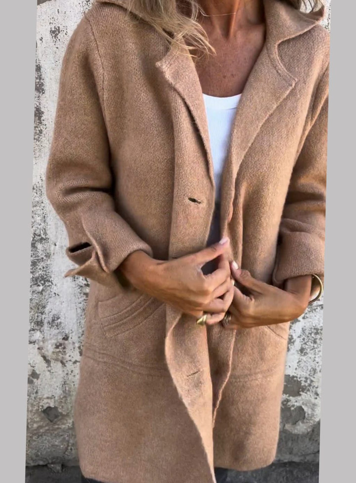 Damen Oversize Strickjacke mit Knöpfen langer Cardigan - Braun