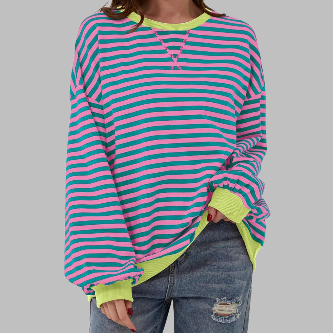 Damen Oversize-Sweatshirt mit Retro-Streifen und Kontrast-Rippbündchen - Rosa