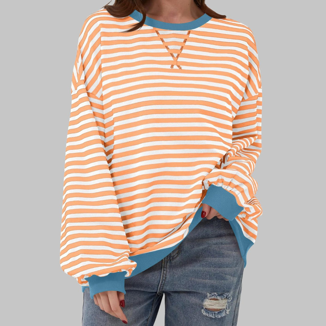 Damen Oversize-Sweatshirt mit Retro-Streifen und Kontrast-Rippbündchen - Orange