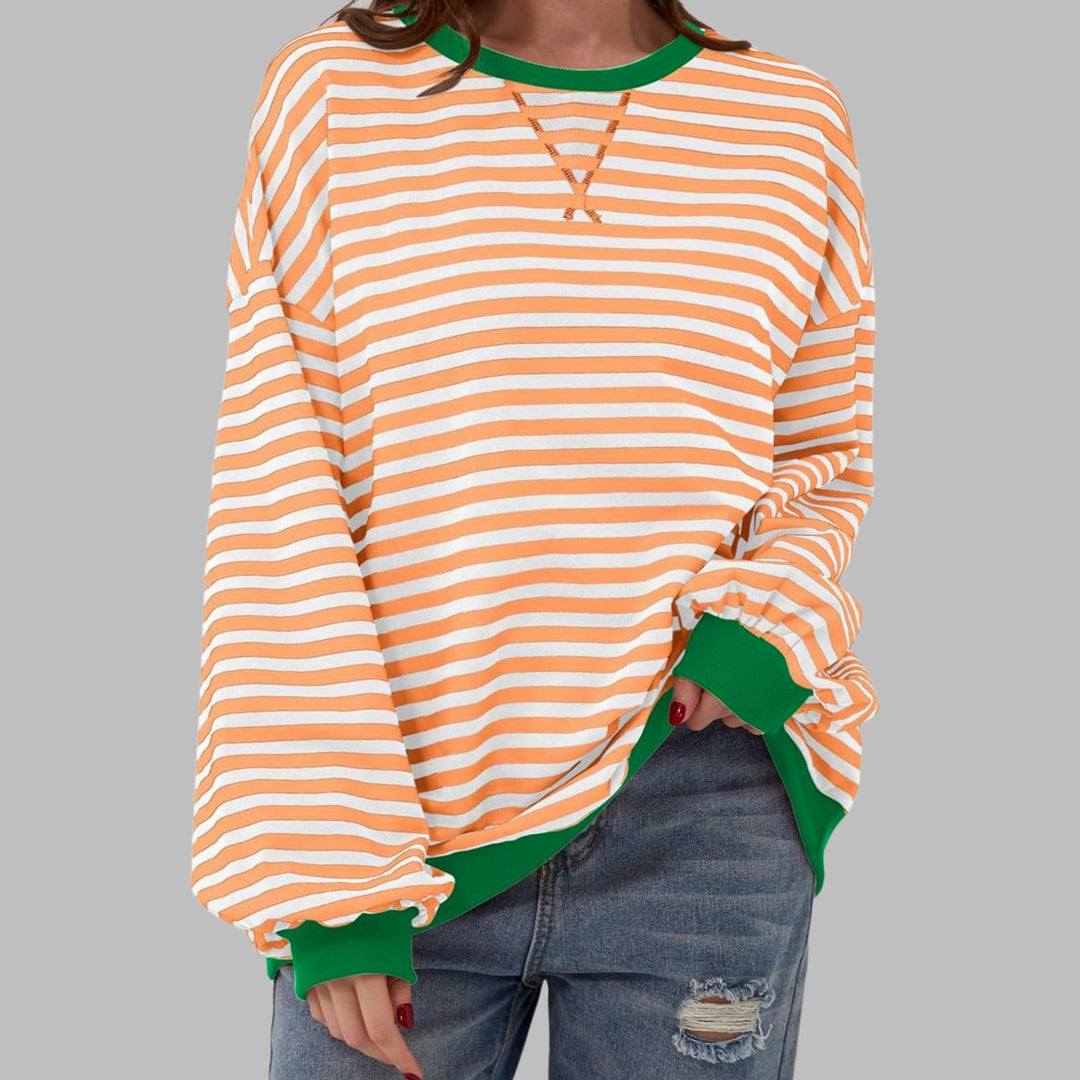 Damen Oversize-Sweatshirt mit Retro-Streifen und Kontrast-Rippbündchen - Helles Orange