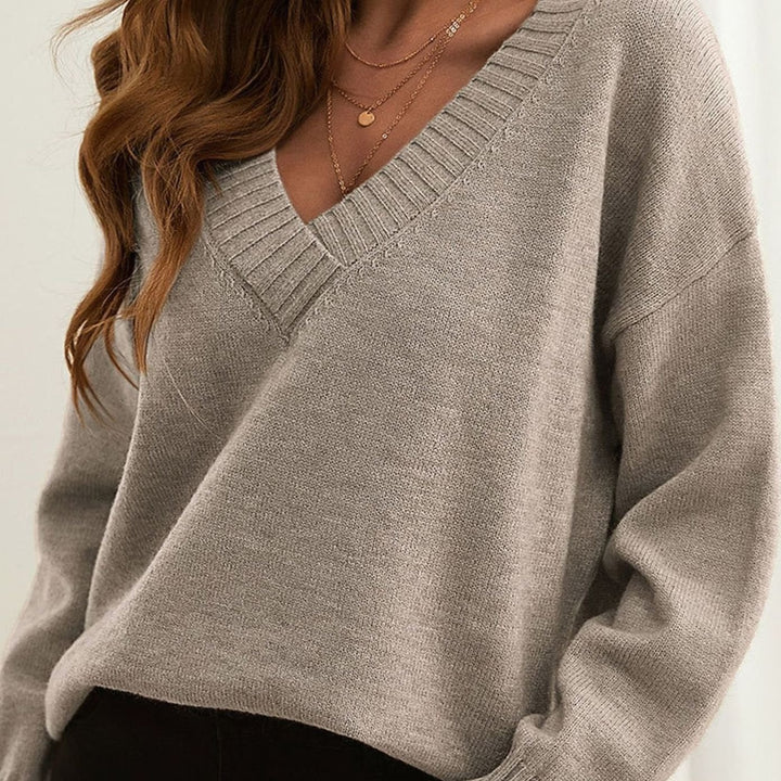 Damen Oversize V-Ausschnitt Strickpullover Langarm