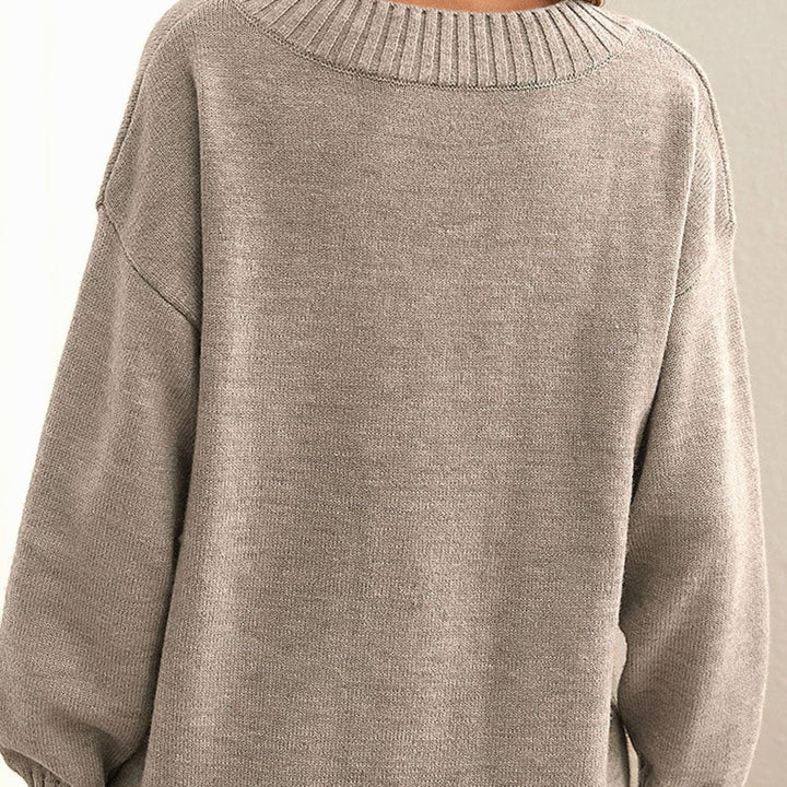 Damen Oversize V-Ausschnitt Strickpullover Langarm