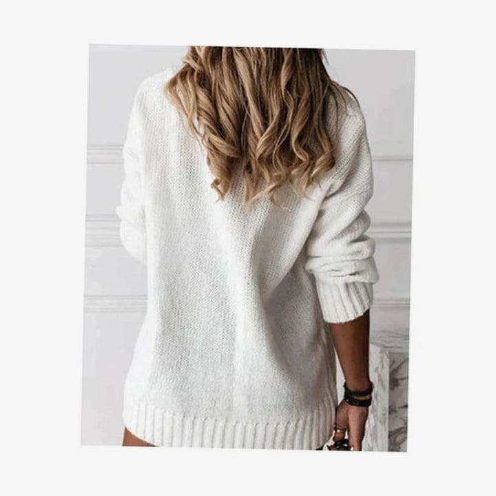 Damen Oversize V-Ausschnitt Strickpullover Langarm