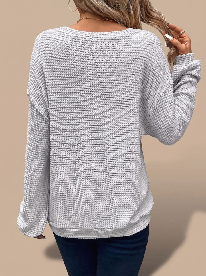 Damen Oversize Waffelstrick-Pullover mit Rundhalsausschnitt