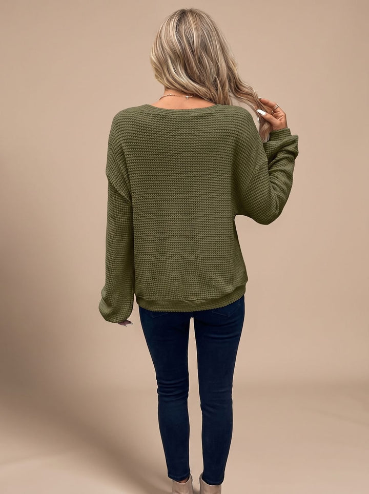 Damen Oversize Waffelstrick-Pullover mit Rundhalsausschnitt
