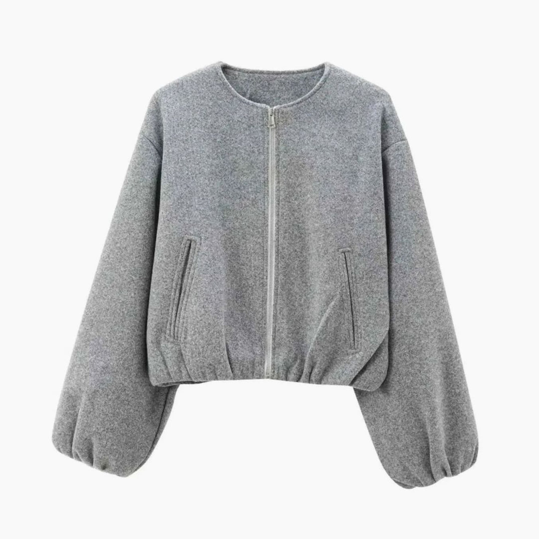 Damen Oversized Bomberjacke mit Ballonärmeln und Reißverschluss - Grau