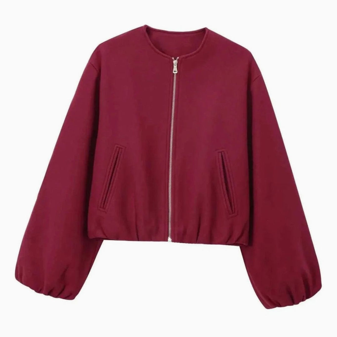Damen Oversized Bomberjacke mit Ballonärmeln und Reißverschluss - Rot