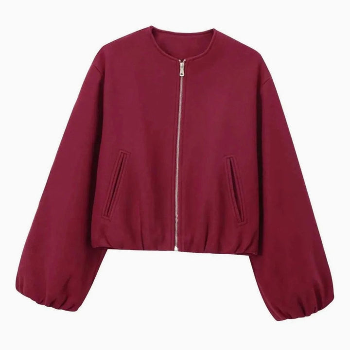 Damen Oversized Bomberjacke mit Ballonärmeln und Reißverschluss - Rot