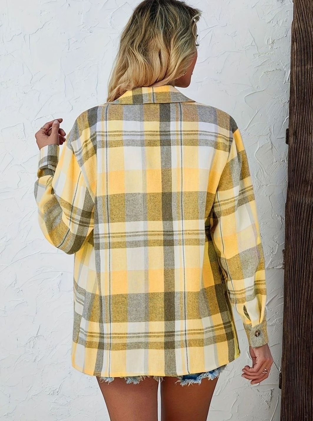 Damen Oversized Flanell-Karohemd mit Knopfleiste und Brusttaschen
