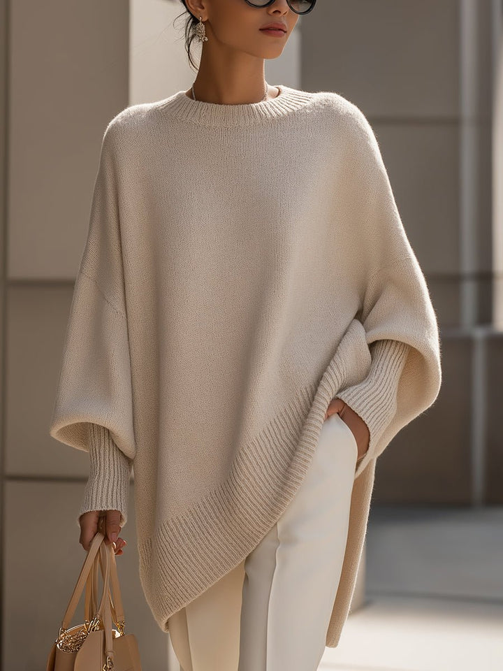 Damen Oversized Fledermausarm Strick Sweater - Beige