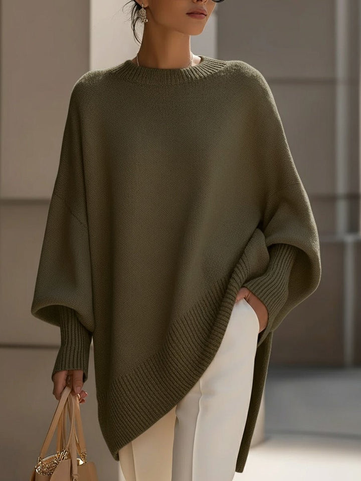 Damen Oversized Fledermausarm Strick Sweater - Olive Green