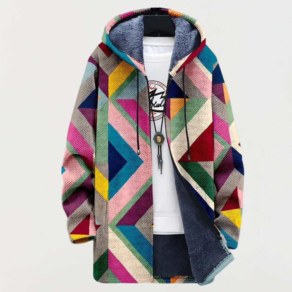 Damen Oversized Fleece-gefütterter Geometrischer Hoodie Pullover Sweater - Mehrfarbig