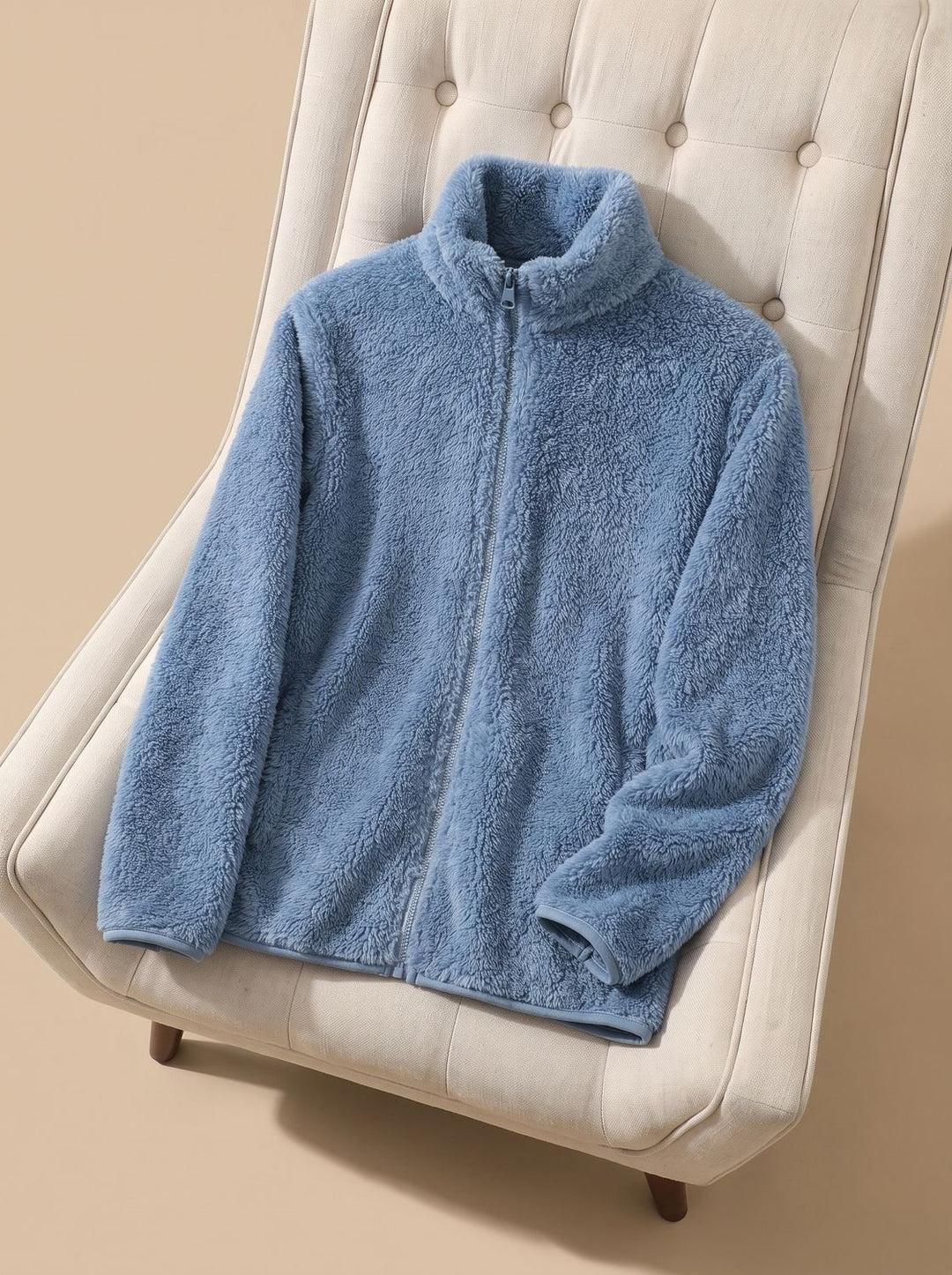Damen Oversized Fleece-Jacke mit Stehkragen und Reißverschluss - Blau
