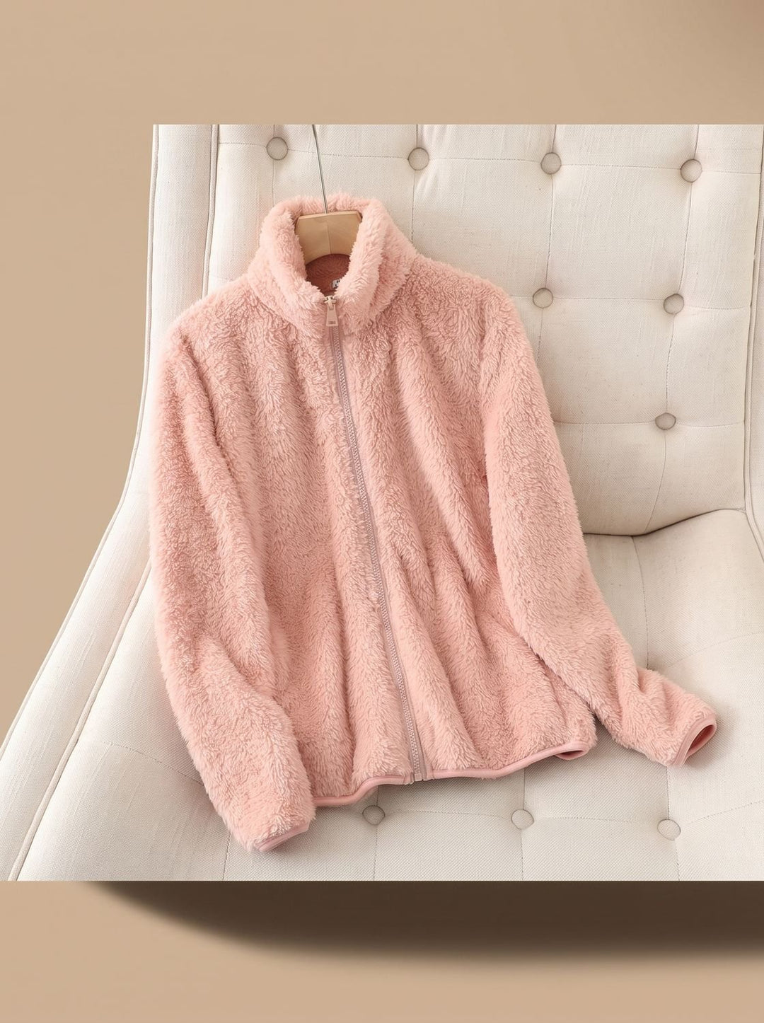 Damen Oversized Fleece-Jacke mit Stehkragen und Reißverschluss - Rosa