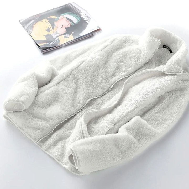 Damen Oversized Fleece-Jacke mit Stehkragen und Reißverschluss - Beige