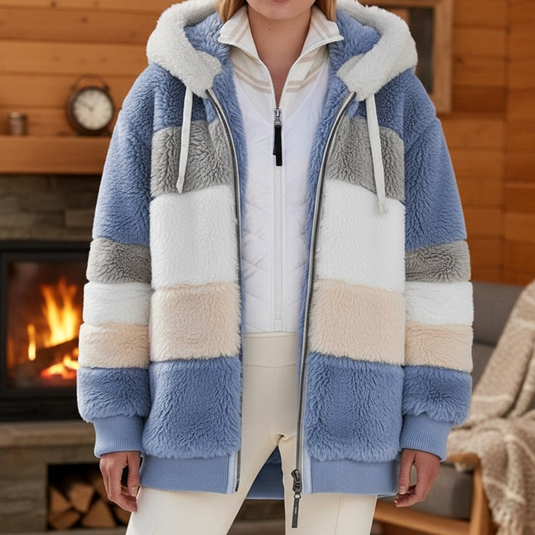Damen Oversized Fleece-Weste mit Kapuze und Kordelzug