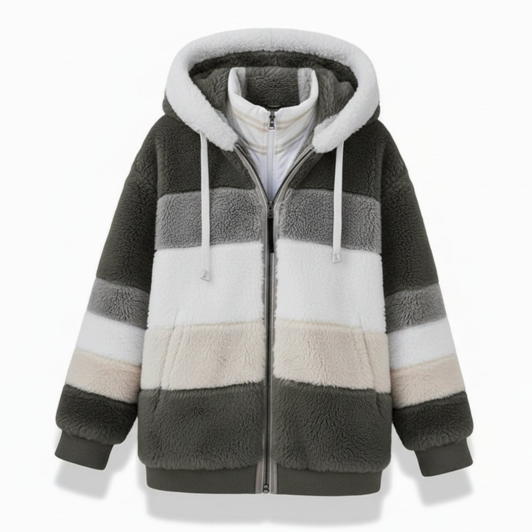 Damen Oversized Fleece-Weste mit Kapuze und Kordelzug - Dunkelgrün