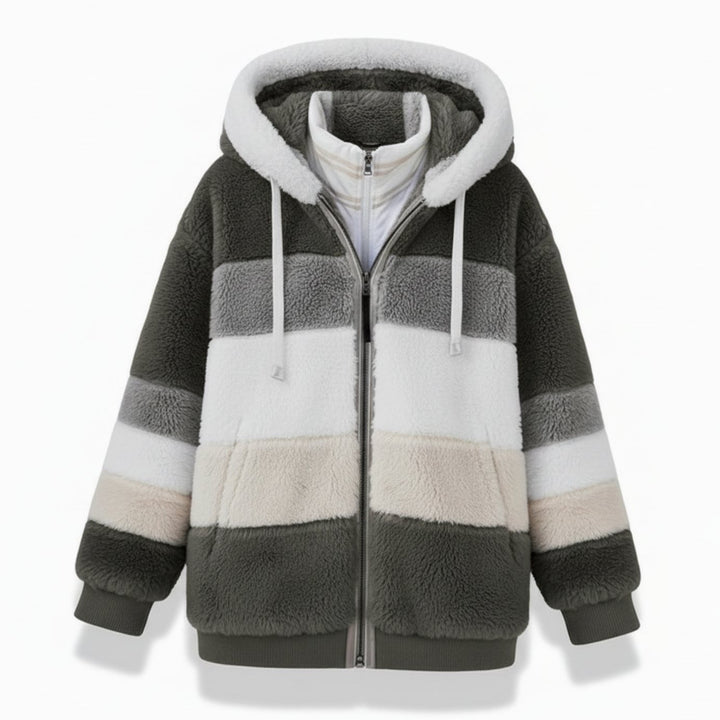 Damen Oversized Fleece-Weste mit Kapuze und Kordelzug - Dunkelgrün