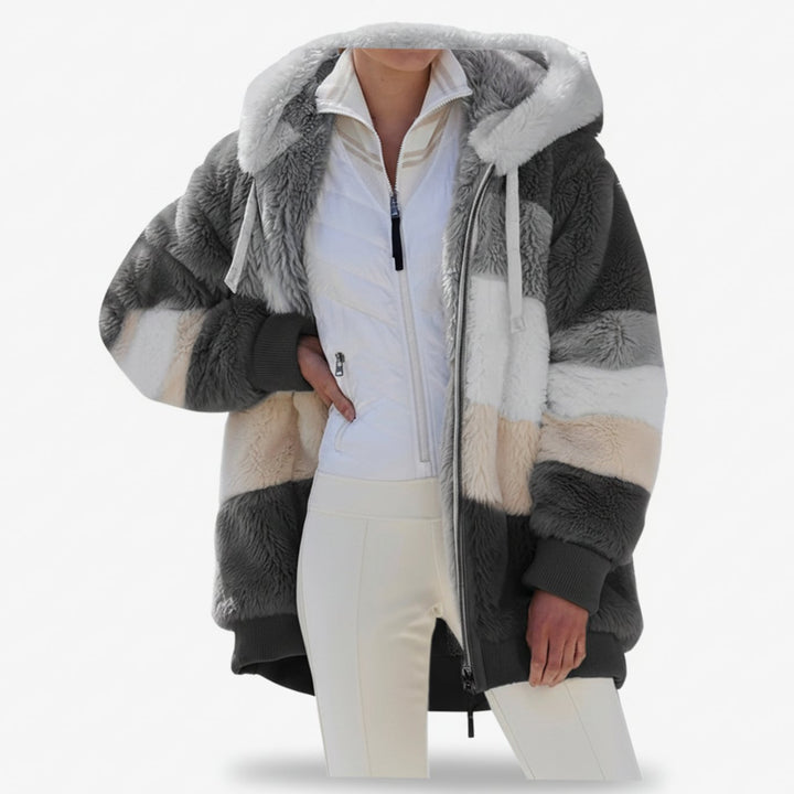 Damen Oversized Fleece-Weste mit Kapuze und Kordelzug - Schwarz