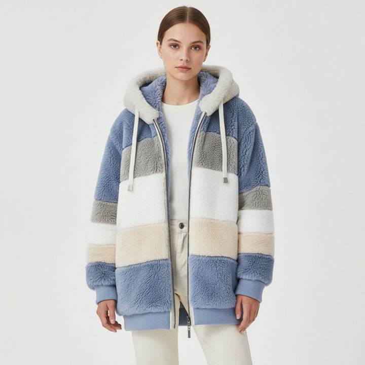 Damen Oversized Fleece-Weste mit Kapuze und Kordelzug