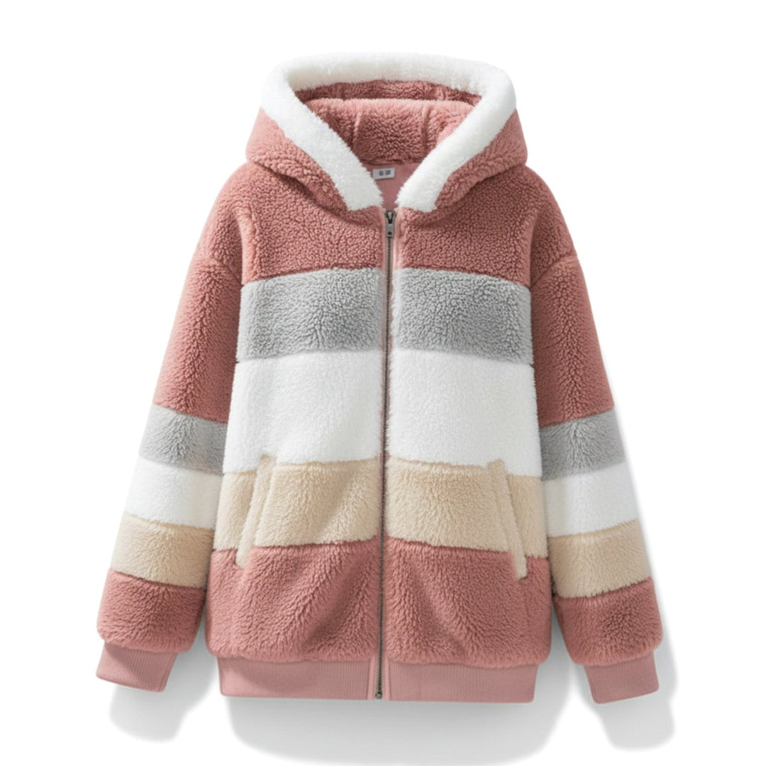 Damen Oversized Fleece-Weste mit Kapuze und Kordelzug - Rosa