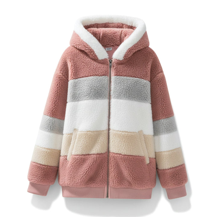 Damen Oversized Fleece-Weste mit Kapuze und Kordelzug - Rosa