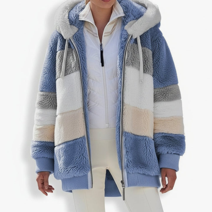 Damen Oversized Fleece-Weste mit Kapuze und Kordelzug - Blau