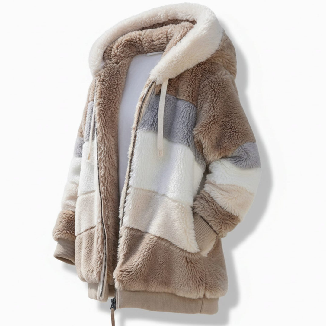 Damen Oversized Fleece-Weste mit Kapuze und Kordelzug - Braun