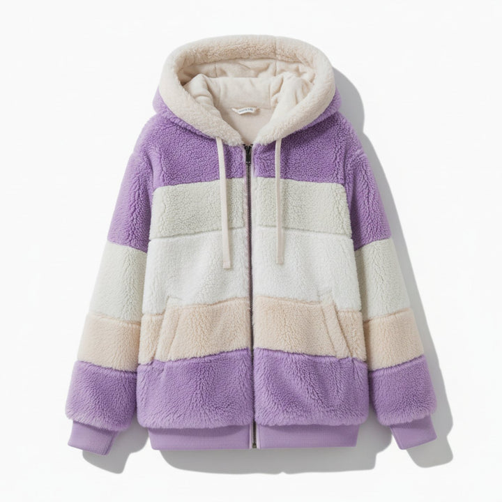 Damen Oversized Fleece-Weste mit Kapuze und Kordelzug - Lila