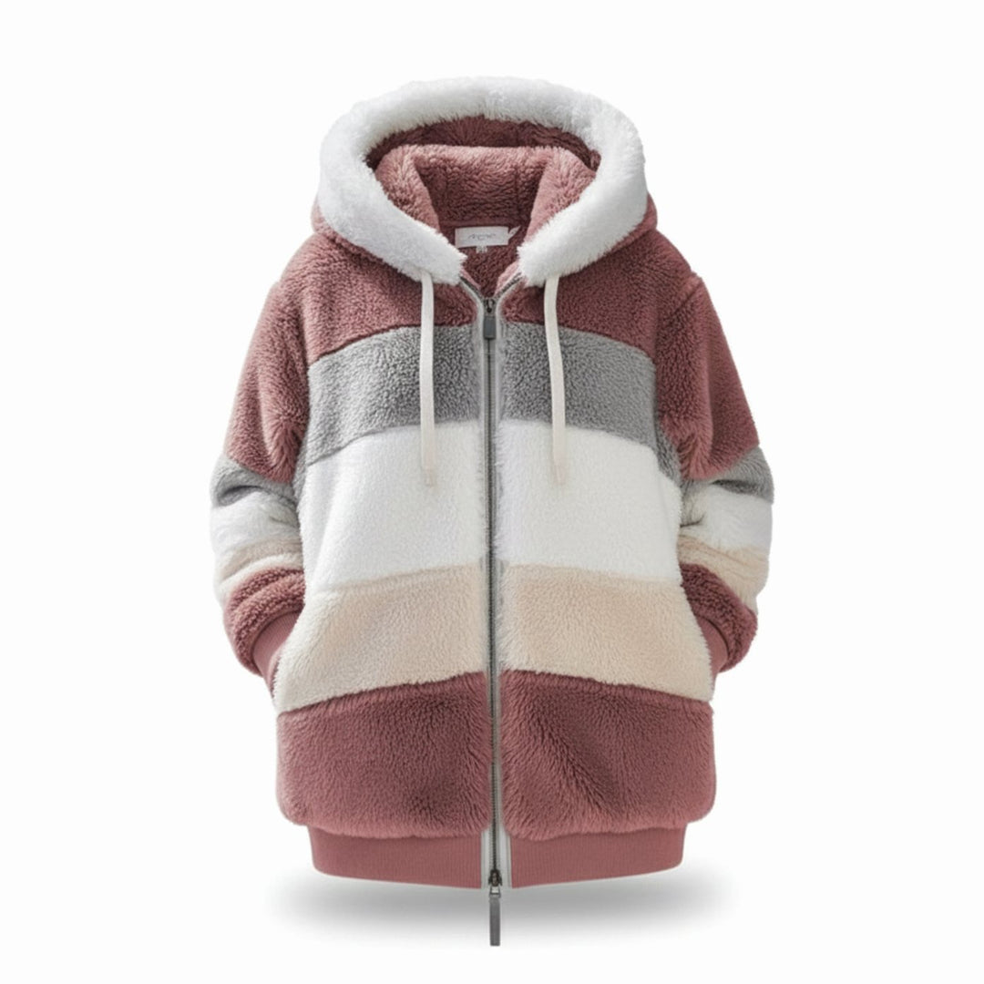Damen Oversized Fleece-Weste mit Kapuze und Kordelzug - Weinrot