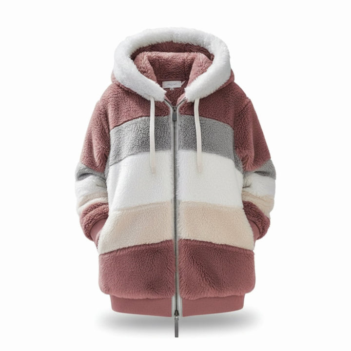 Damen Oversized Fleece-Weste mit Kapuze und Kordelzug - Weinrot