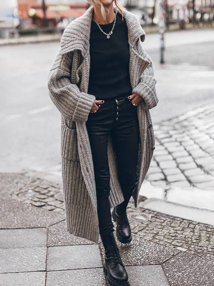 Damen Oversized Grobstrick-Cardigan mit Revers und Knöpfen