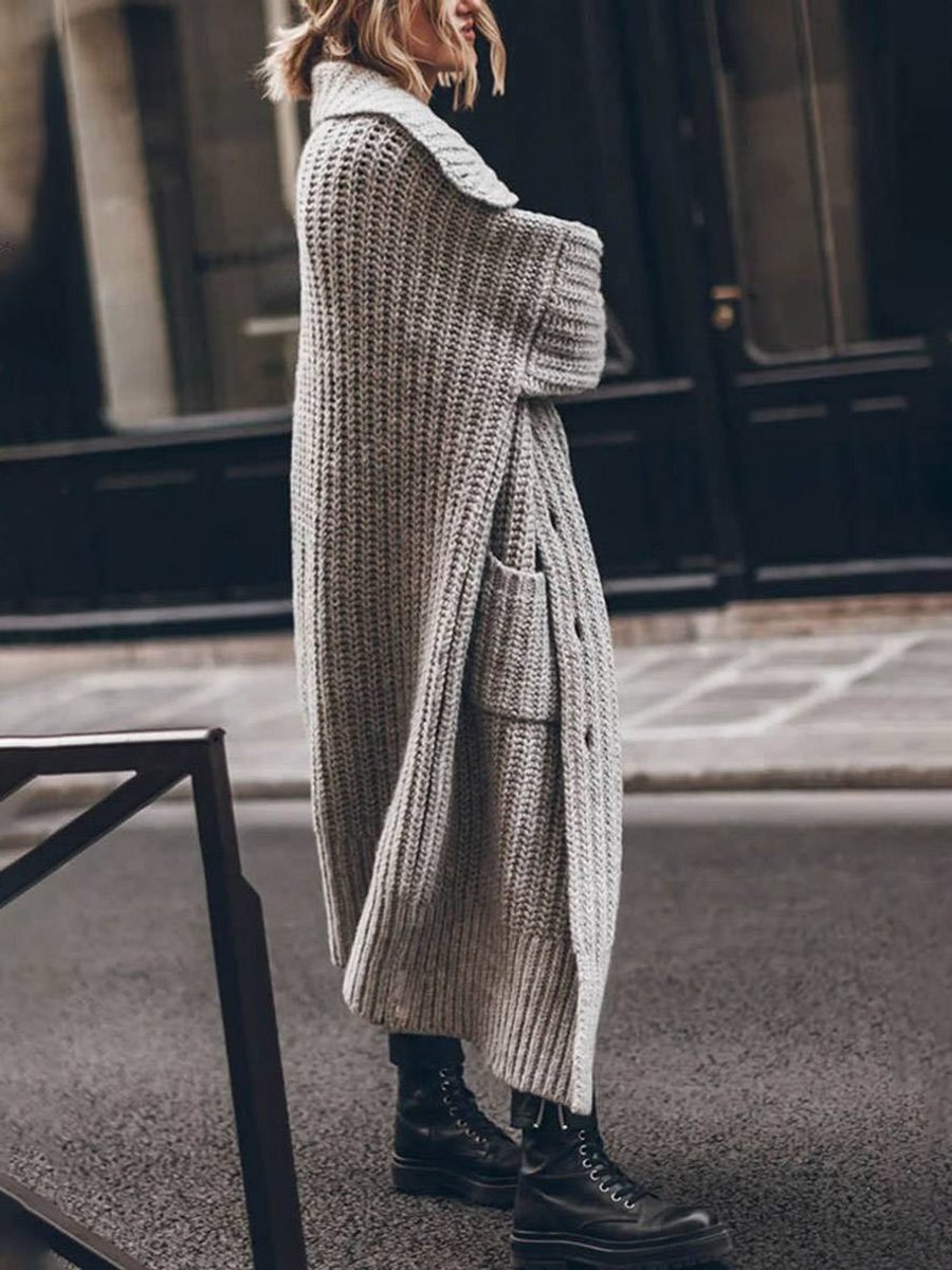 Damen Oversized Grobstrick-Cardigan mit Revers und Knöpfen