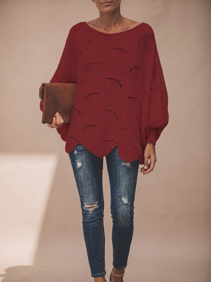 Damen Oversized Hollow-Out Strickpullover mit Rundhalsausschnitt