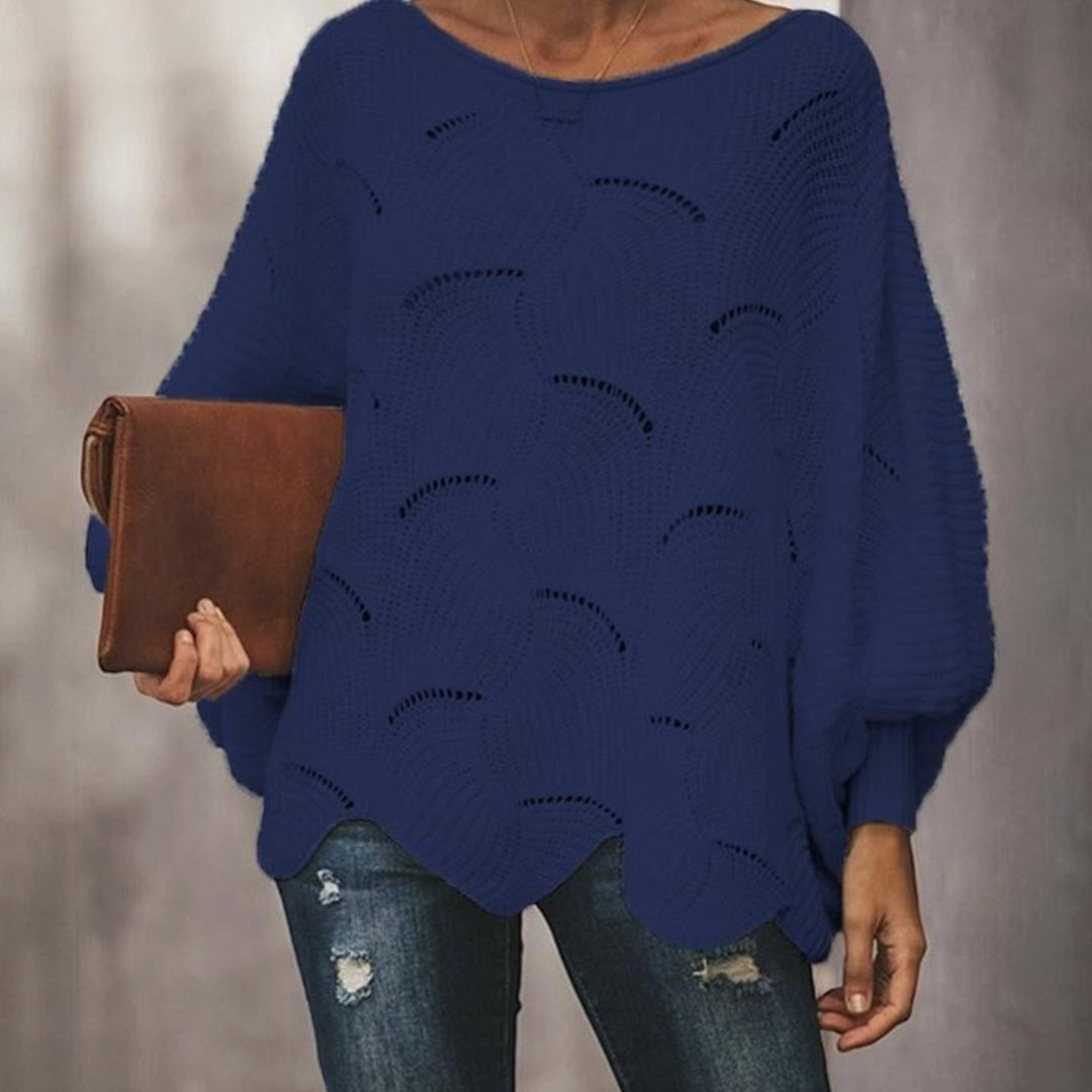 Damen Oversized Hollow-Out Strickpullover mit Rundhalsausschnitt