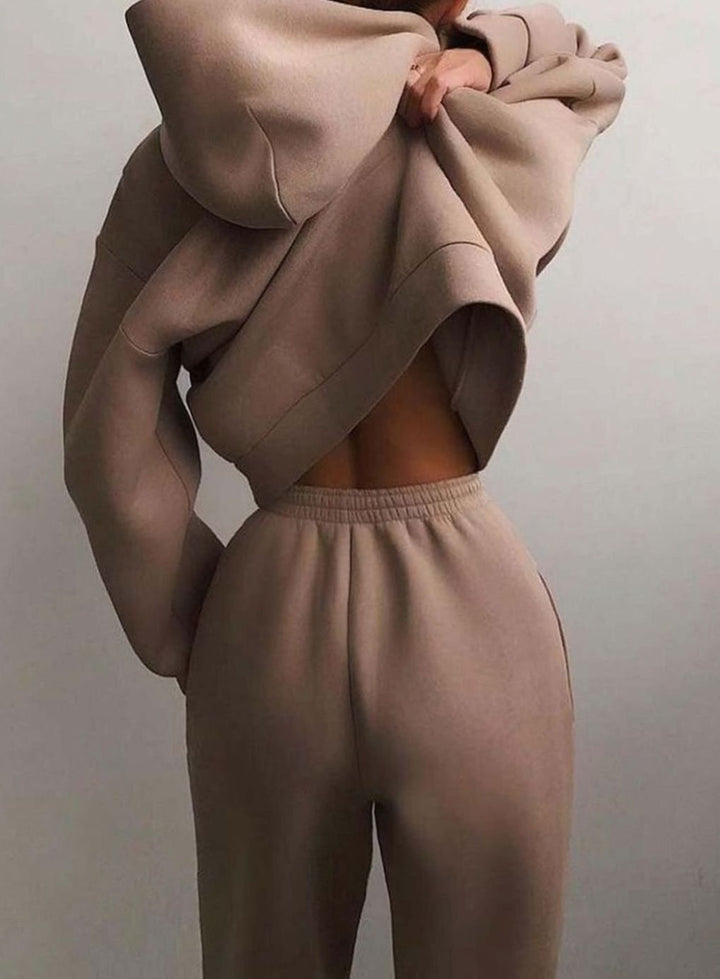 Damen Oversized Kapuzen-Strickpullover mit Jogginghose im Set