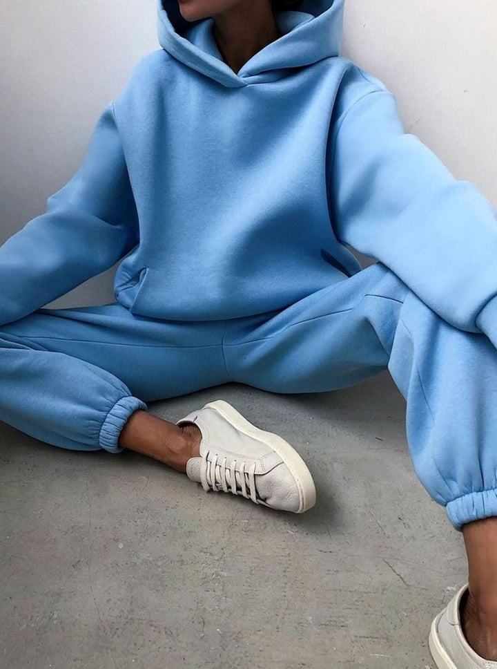 Damen Oversized Kapuzen-Strickpullover mit Jogginghose im Set