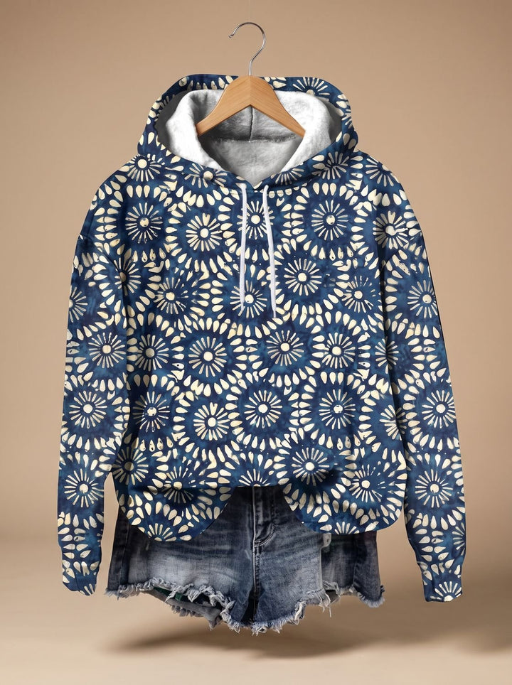 Damen Oversized Kapuzenpullover mit Blumen-Jacquard-Muster - Mitternachtsmosaik