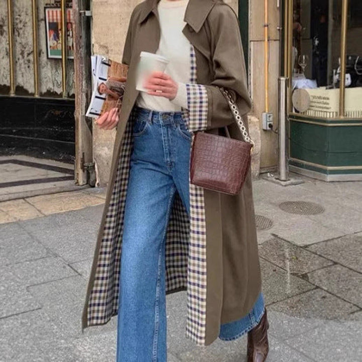 Damen Oversized Karierter Trench Coat im Langen Schnitt