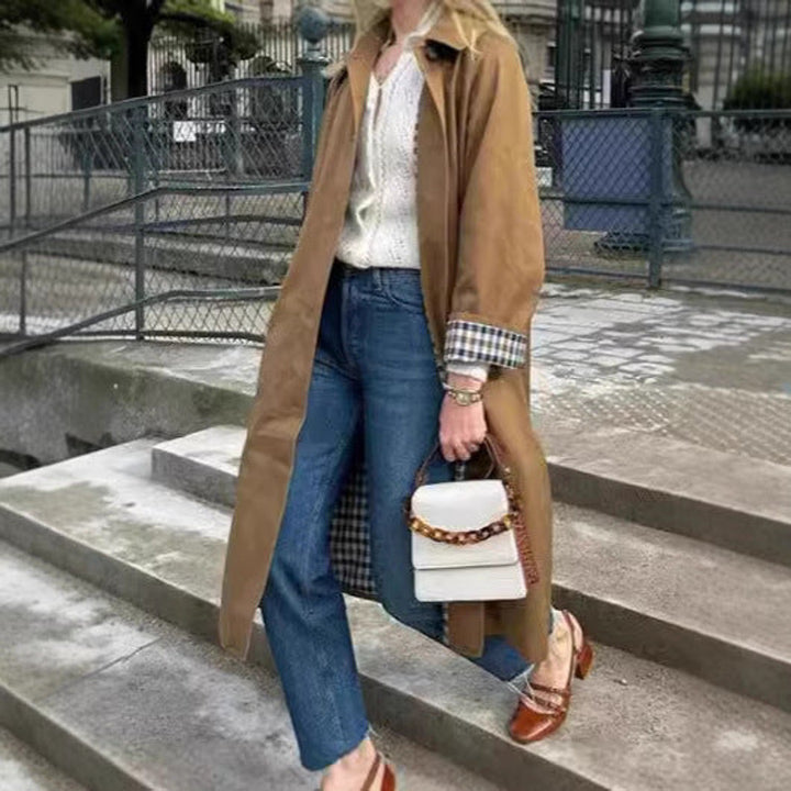 Damen Oversized Karierter Trench Coat im Langen Schnitt