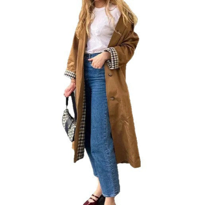 Damen Oversized Karierter Trench Coat im Langen Schnitt