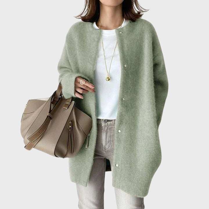 Damen Oversized Kaschmir Cardigan mit Druckknöpfen - Grün