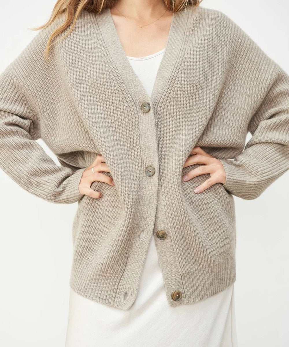 Damen Oversized Kaschmir V-Ausschnitt Cardigan