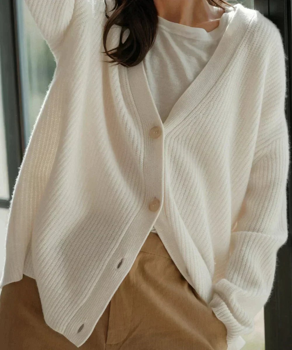 Damen Oversized Kaschmir V-Ausschnitt Cardigan