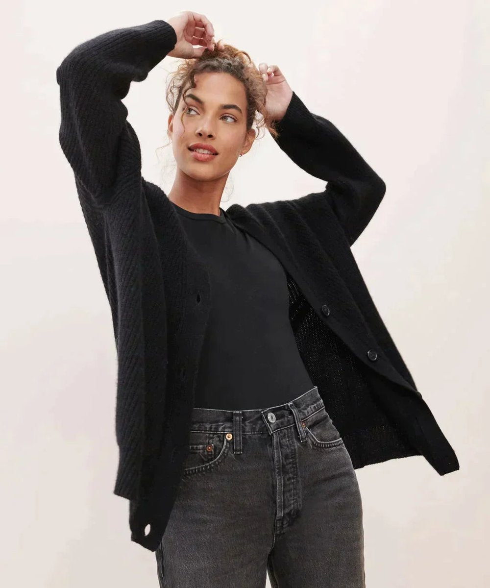 Damen Oversized Kaschmir V-Ausschnitt Cardigan